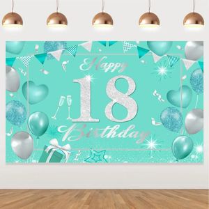 Party Decoration Kreatwow-Birthday Decorations For Girls Teal Blue Backdrop Wall Po Background Props Happy 18 Birthday