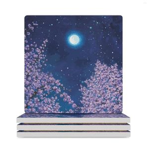 Table Mats The Full Moon And Cherry Blossoms Ceramic Coasters (Square) Animal Cute Kitchen Supplies For Coffee Cups Cup Tea