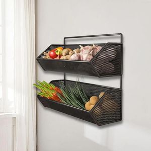 Kitchen Storage Hanging Fruit Basket Adhesive Wall Mount For Cabinets Snack Vegetable Bathroom Pantry