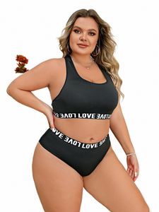 2st Plus Size Casual Lingerie Set Women's Plus Letter Tape Racer Back Seaml Wire Free BH underkläder L4CJ#