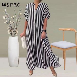Party Dresses WSFEC S-3XL African Elegant Long For Women 2024 Summer Clothing Short Sleeve Stripe Loose Dress Drop