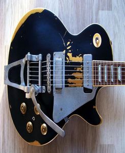 Relic Neilyoung Old Black 56 Återutgivning svart över guldelektriska gitarr Bigs Tremolo Bridge Mini Pickups1933035