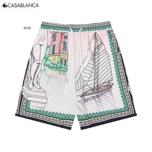 Casa Blanca Men Shorts Designer Casablancシャツシルクセット夏のヨーロッパとアメリカンカサの短袖プリントビーチシャツショーツ9245