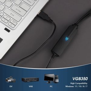 August VGB350 USB Video Capture Card VCR to DVD Converter VHS Home Videos to PC Audio Grabber for Windows