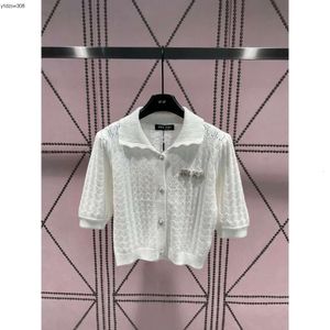 Women's Knits & Tees MM Family Autumn/winter Hollow Out Design Knitted Polo Neck Top Handmade Ed Diamond Pearl Button Shirt for Women