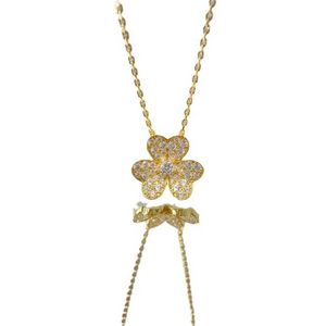 Designer Brand High Version Van Clover Necklace piena di ciondolo diamantato 18K Floro in oro rosa fortunato Collar con logo