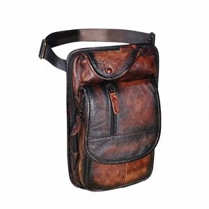 Homens de couro genuíno Design Casual Menger Tablet Sling Bag Multifuncti Fi Travel Belt Pack Leg Bag Masculino 3112 A54X #