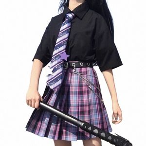 romantic Purple Uniform JK Set Women 2021 Summer High Waist Skirts Korean Style Pleated Skirts Shirt And Tie For Cute Girls Suit 30CL#