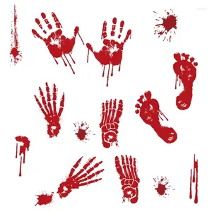 Украшение вечеринки, 3 рулона, наклейки на Хэллоуин, красные кровавые наклейки с отпечатками рук, наклейки на тему кровотечения, самоклеящиеся