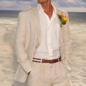 Abiti da uomo Smoking da sposa in lino per uomo Estate Beige 2 pezzi Abito stile spiaggia Moda sposo 2024 Giacca americana con pantaloni