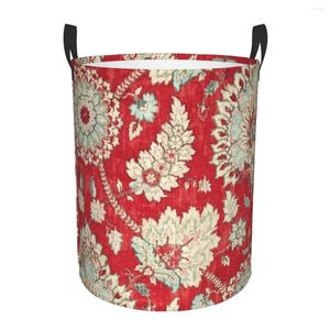 Wäschesäcke, floraler Brokat-Tapisserie, kräftiges Rotgold, marokkanischer Druckkorb, großer Kleideraufbewahrungsbehälter, Boho-Ethno-Babykorb