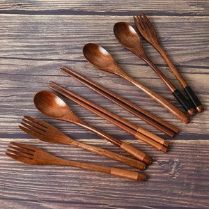 Chopsticks Solid Wood Long Handle Spoon Fork Portable Handmade Natural Piece Table Seary Non-Slip Hushåll