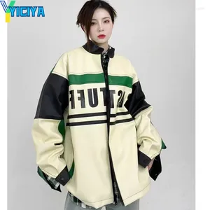 Jaquetas femininas Yiciya jaqueta de couro oversize corrida mulheres casaco bombardeiro moda coreana inverno motocicleta outfits vintage 2024 casacos