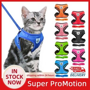 Kattsele Vest Walking Lead Lash For Puppy Dogs Collar Polyester Justerbar mesh hundsele för små medelstora husdjurstillbehör