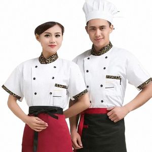Restaurang Work Quality Hotel High Chef bär kortärmade män Klädtjänst Arbetsverktyg Uniform Topps Cook Summer J2AK#