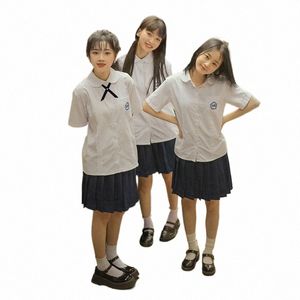 chinese School Girl Uniform 3 Pieces Student Pleated Skirts Clothes Seifuku Uniform White Shirt Sexy JK Uniforms Japanese b8vZ#