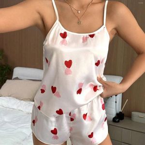 Home Clothing Hirigin Women Y2k 2 Piece Outfits Pajama Sets Heart Print Sleeveless V Neck Cami Tops Shorts Pajamas Sleepwear Homewear