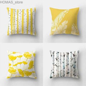 Pillow 45x45cm Modern Simple Yellow Flower Cushion Cover Leaf Plant Peach Skin case Sofa Office Living Room Home Decoration Y240401