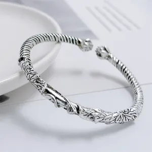 Bangle Thai Silver Color Lotus Cuff Bracelets For Men Stainless Steel Punk Male Jewelry Accessories Party Gifts