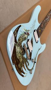 Custom Dragon Light Green Bane ST Guitarra Elétrica Abalone China Loong Inlay Chrome Hardware8217243