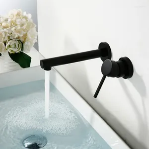 Bathroom Sink Faucets MaBlack Solid Brass Basin Faucet Wall Mounted Single Handle Mixer 360 Degree Rotating Luxury Taps