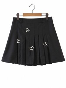 God kvalitet plus storlek veckad kjol kvinnor 2023 Summer Empire Pearl Love Heart Decorati Bottoms Overdimensionerade kurvkläder 93JB#