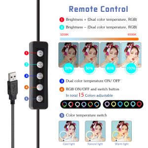 12インチRGBセルフィーリングLEDライトスタンド付きTripod Photography Studio YouTubeメイクアップビデオVlog用の調光物質リングランプ