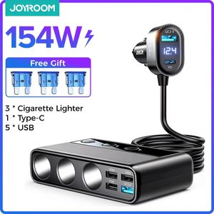 Joyroom 154w 9 em 1 adaptador de carregador de carro pd 3 soquete isqueiro divisor carga interruptores independentes dc tomada de cigarro 240327