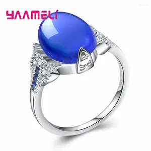 Anelli a grappolo Anello in argento sterling 925 5A Pietra blu Zirconia Scintillante Finger Wedding per le donne Gioielleria raffinata Songkran Festival