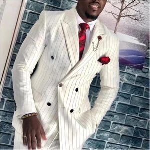 Men's Suits Classic Stripe Men Slim Fit 2 Pieces Double Breasted Business Tuxedos For Wedding Grooms Prom Dress Tailored Jacket Pants