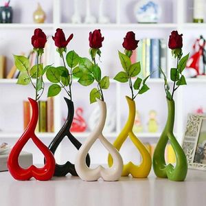 Vasi Vaso di fiori Floreale 3D a forma di cuore Ornamento per feste Matrimonio in ceramica 5 colori colorati Festival creativo Decorazioni per la casa Bellissimo