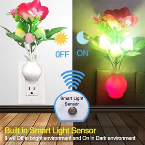 1 Pc LED Night Light With Sensor Plug-in Auto Switch Rose Flower Mushroom Night Light Wall Light for Bedroom Living Room