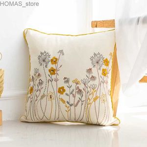 Cuscino in stile nordico in tela cotone ricamo cuscino fiore / divano decorativo decorazioni per la casa