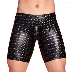 Underbyxor män shorts trosor faux läder underkläder med 3D U-konvex design orm leopard tryck stretchig