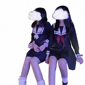 anime Cosplay Japanese School Uniform Women Bad Girl Style Pleated Skirt Lg Short College Black Sailor Suits Streetwear Set R2Bc#