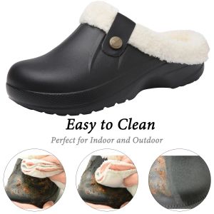 Litfun Winter Plush Garden Shoes Women Fur Clogs Slippers Men Soft Furry Waterproof Slippers Outdoor New Cozy Fuzzy Home Slipper