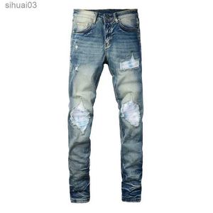 Jeans maschile da uomo patch color jeans jeans abbigliamento sottile pantaloni elastici elastici pantaloni blu pieghedici blu2403