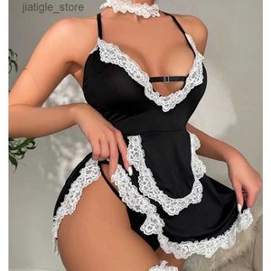 Сексуальный комплект для женщин Сексуальное женское белье Babydoll Maid Косплей Униформа Нижнее белье Сексуальное нижнее белье Порно Sexi Lenceria Эротические ролевые игры Французский фартук Платье Y240329