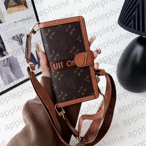 Leather Flip Phone Case Designer iPhone Case for iPhone 15 Pro Max Case iPhone 14 13 12 Promax Case Card Holder Fashion Crossbody Handbag Wallet Case Shoulder Strap