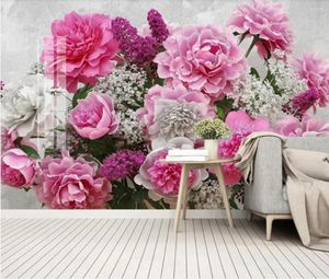 Tapeten Kreative rosa Blumenwandbild Wandpapier 3D-Blumen Leinwand Kontakt Po Tapete Papel De Parede Natur