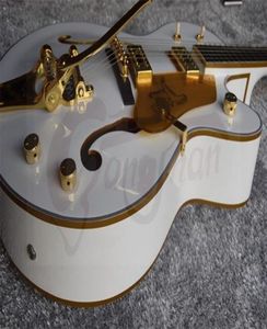 6120 Branco Falcon Hollow Body Jazz Guitarra Elétrica Real G Botões Imperial Tuners Gold Sparkle Body Binding Double F Hole Bigs T5758709