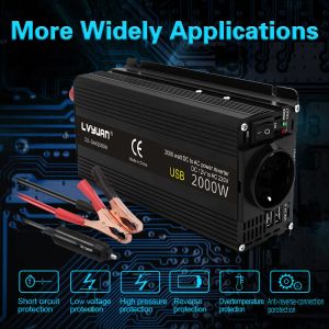 2000 W Power Inverter DC 12V su AC 220V 220V 2200V Convertitore solare convertitore Eu Socket Auto Cigertte Accendi Black Auto Accessori