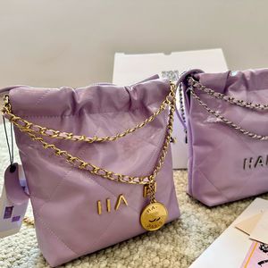 22 Mini Garbage Bag Leather Diamond Plaid Gold Silver Hardware Letter Luxury Handbag Coin Charm Purse Matelasse Chain Crossbody Bag Makeup Bags Dress Sacoche 20cm