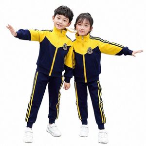 autumn School Uniform Boys GirRs Lg Sleeve Jacket Pants Cott Suit Casual Outfit Elementary Graduati Chorus T9lK#