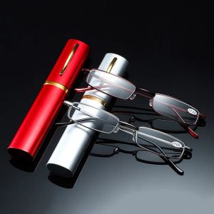 Elegantes portáteis Metal Frame Mini Ultra-Thin Lettleses Box Pen Box Mulheres Lendo óculos com óculos de Presbyopia Box