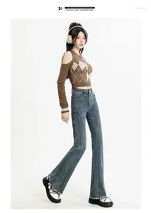 Women's Jeans Vintage Spicy 2024 Autumn And Winter Pants Stitching Burr High Waist Horseshoe Explosion Flare