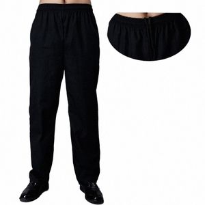 hotel Restaurant Chef Pants Food Service Uniforms Elastic Waist Loose Executive Trousers Man Black Solid Pocket Cook Work Wear 99iC#