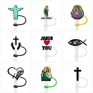 Jesus Silicone Straw Toppers Tillbehör Täcker Charms Återanvändbart stänkskydd Drickande dammplugg Dekorativa 8mm halmparty Tillbehör