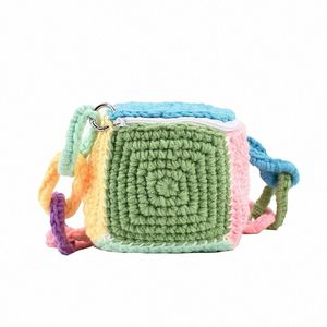 Mulheres de luxo marca lã malha tecer crossbody saco casua pequena caixa cubo menger saco f0gh #