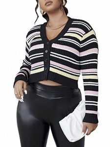 onelink Strips Lg Sleeve Plus Size Women'S Open Cardigan Butts Up Sweater Short Knit Jacket Oversize Clothing Winter 2022 c663#